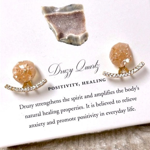 Brand New Luna Norte 14Kt Gold Plated Druzy Quartz Interchangeable Post Earrings - Picture 2 of 16